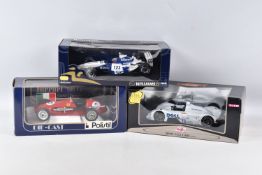 THREE BOXED DIECAST RACING CARS, to include a PMA Minichamps 1:18 scale Williams F1 BMW FW25 J.P.