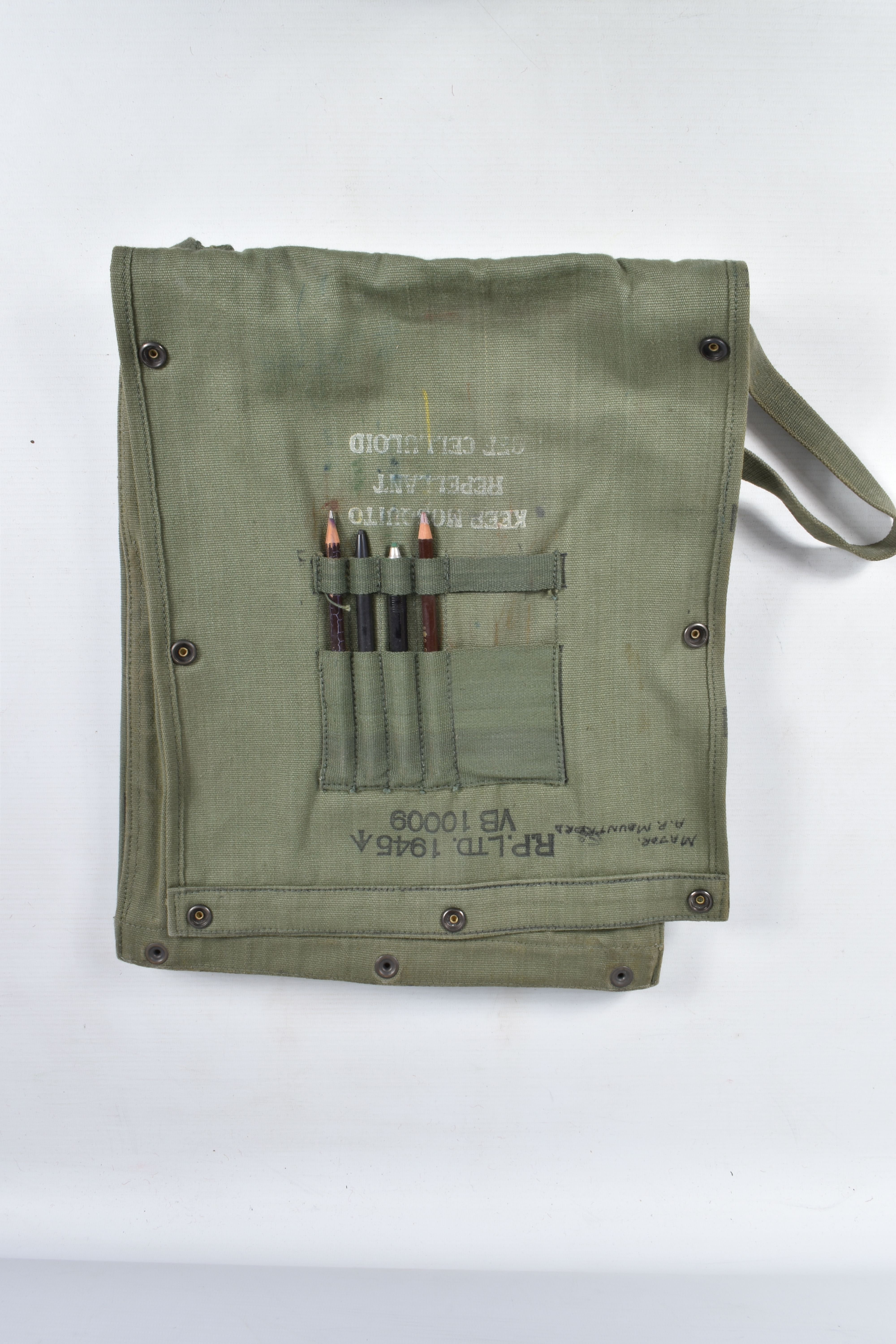 A WWII 1945 DATED MAP CASE ALONG WITH A SELECTION OF BELTS AND BADGES ETC, the map case is made by - Image 6 of 8
