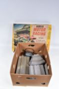A AIRFIX 1:32 SCALE MOTOR RACING BOX, model MR11, inside the box is a number of barriers, two