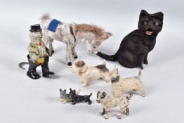 A QUANTITY OF ASSORTED VINTAGE PAINTED BRONZE AND LEAD DOGS AND CLOCKWORK TOYS