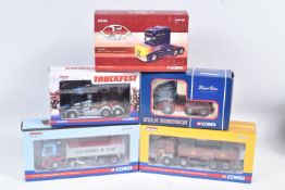 FIVE BOXED 1:50 SCALE CORGI HAULAGE CABS AND TRUCKS, the first a Stan Robinson ERF ECS Tractor Unit,