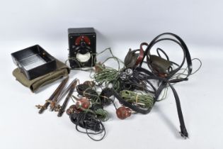 VARIOUS ITEMS OF MILITARY ELECTRIC EQUIPTMENT, to include earphones, cables, a OHMS meter and a