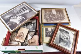 PHOTOGRAPHS, A BOX OF LATE 19TH CENTURY AND WW1 CARTE DE VISITE AND CABINET PHOTOGRAPHS, LATER