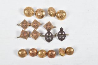 A PAIR OF REME COLLAR BADGES, rank pips and uniform buttons, the collar badges come with central