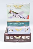 THREE BOXED 1:72 SCALE CORGI AVIATION ARCHIVE DIECAST MODEL AIRCRAFTS, the first a N.A P-51D Mustang