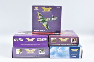 FIVE BOXED 1:72 SCALE CORGI AVIATION ARCHIVE DIECAST MODEL AIRCRAFTS, the first a World War II