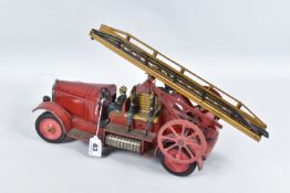 A JEP TINPLATE DELAHAYE FIRE TRUCK, No.7390, 1920's French, with detachable extending ladder to rear