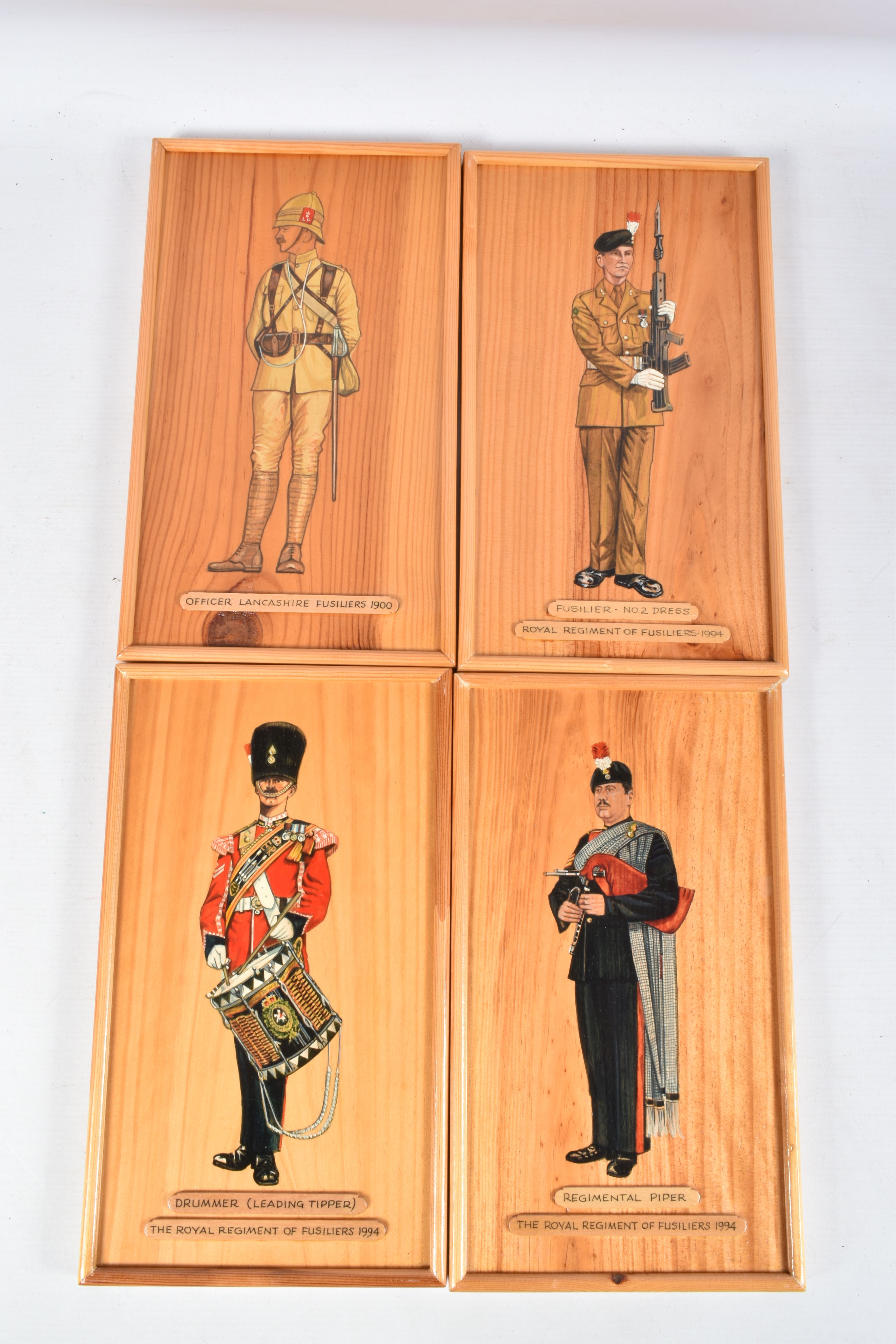 A BOX OF THIRTY WOODEN MOUNTED PLAQUES AND PICTURES OF REGIMENTAL SHIELDS AND UNIFORMS, ETC, many - Image 6 of 11