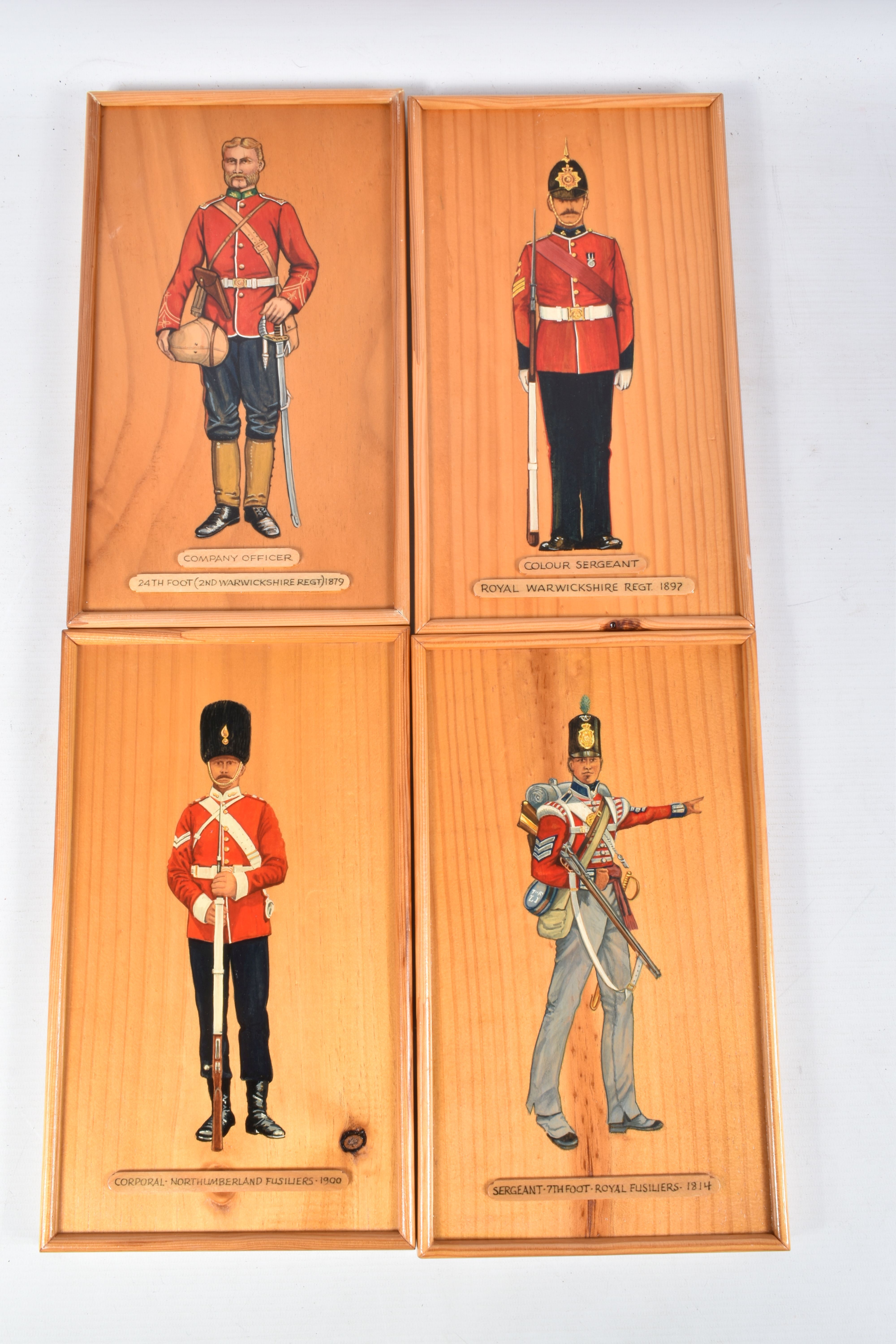 A BOX OF THIRTY WOODEN MOUNTED PLAQUES AND PICTURES OF REGIMENTAL SHIELDS AND UNIFORMS, ETC, many - Image 8 of 11