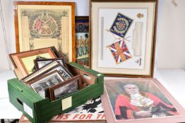 A QUANTITY OF MILITARY PRINTS, MIRRORSAND PHOTOGRAPHS, a box and loose, including a reproduction