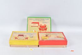 THREE BOXED SETS OF WOODEN DOLLS HOUSE FURNITURE, c.late 1950's/early 1960's, all sets appear