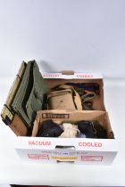 A WWII 1945 DATED MAP CASE ALONG WITH A SELECTION OF BELTS AND BADGES ETC, the map case is made by