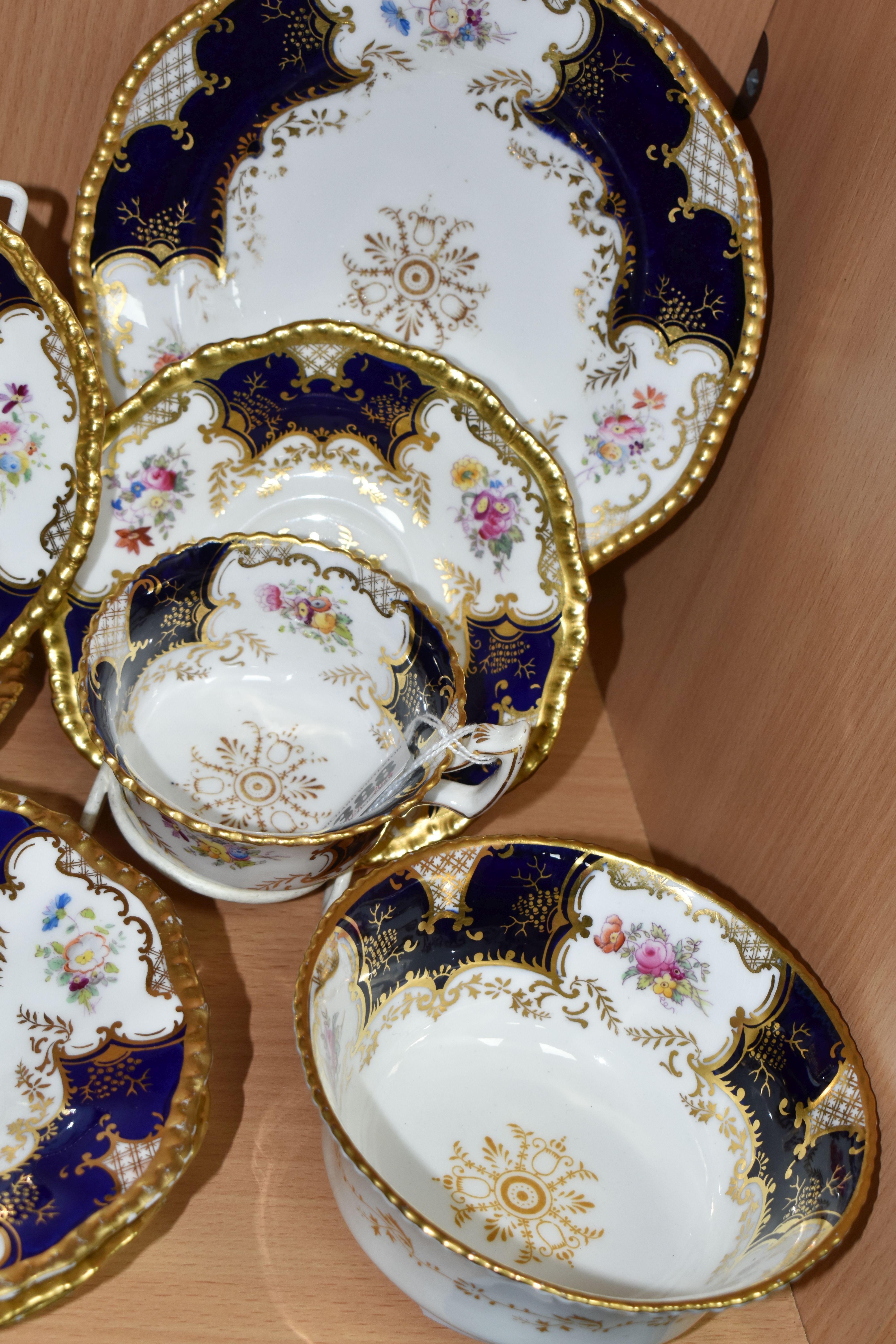 A GROUP OF COALPORT 'BATWING' TEA WARE, comprising in navy blue batwing pattern: a teacup (sounds - Image 5 of 9