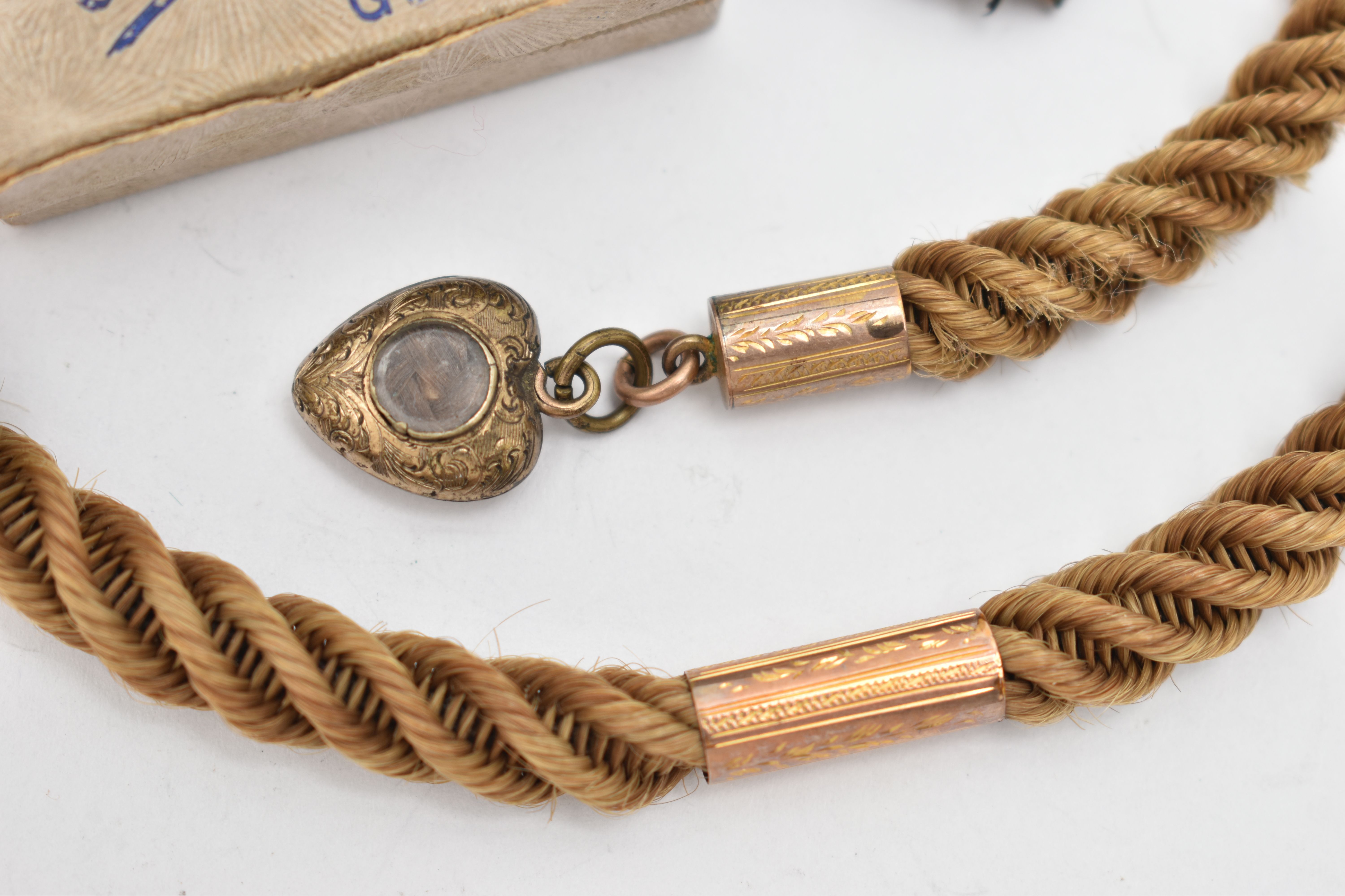 A VICTORIAN ALBERT CHAIN AND SCARAB BEETLE, a finely woven hair Albert chain with yellow metal - Image 2 of 4