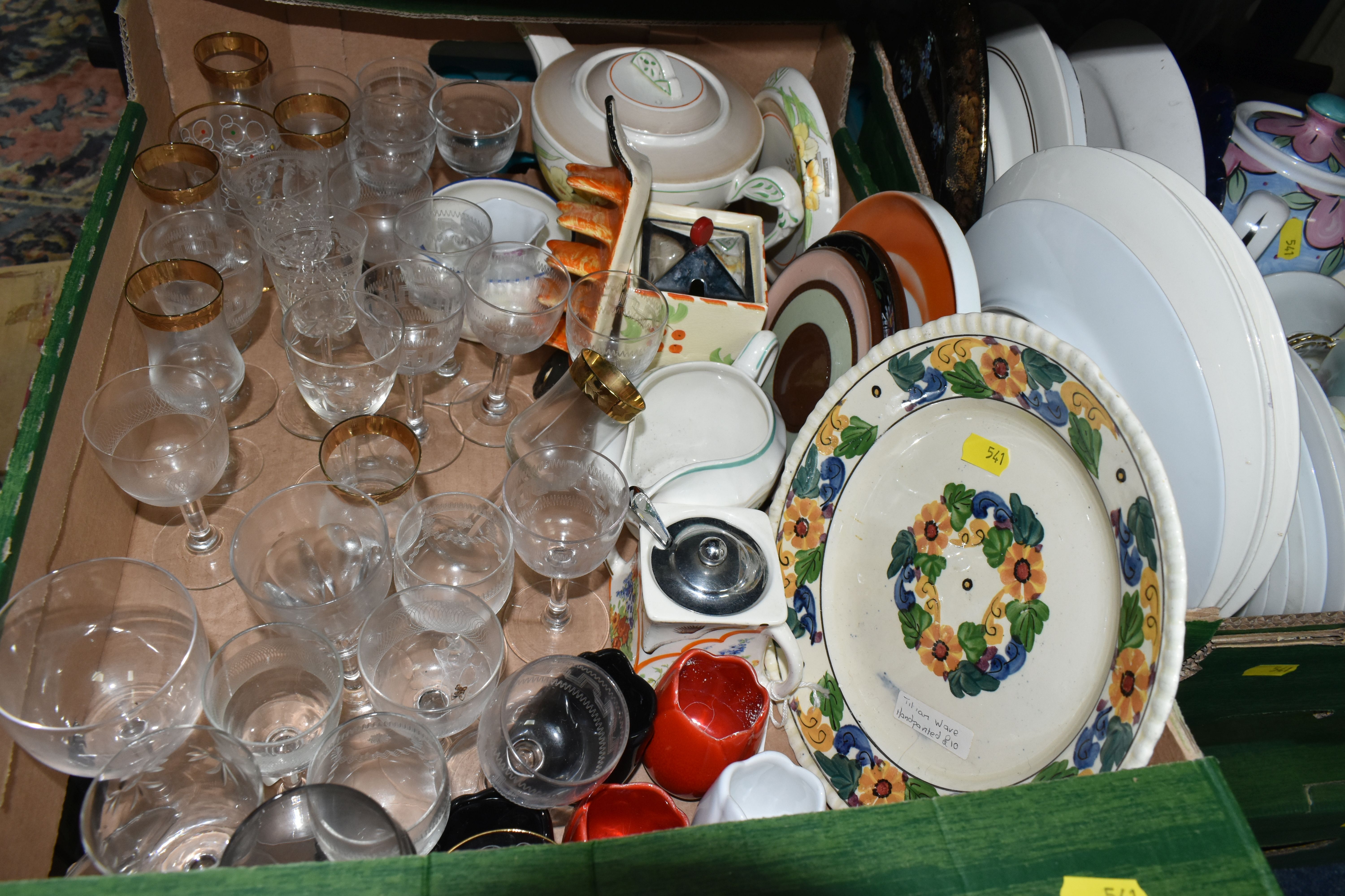 SIX BOXES OF CERAMICS AND GLASS, including mugs, teapot stands, assorted drinking glasses, press - Image 6 of 9