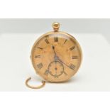 A MID VICTORIAN, 18CT GOLD OPEN FACE POCKET WATCH, key wound, round floral detailed gold dial, Roman