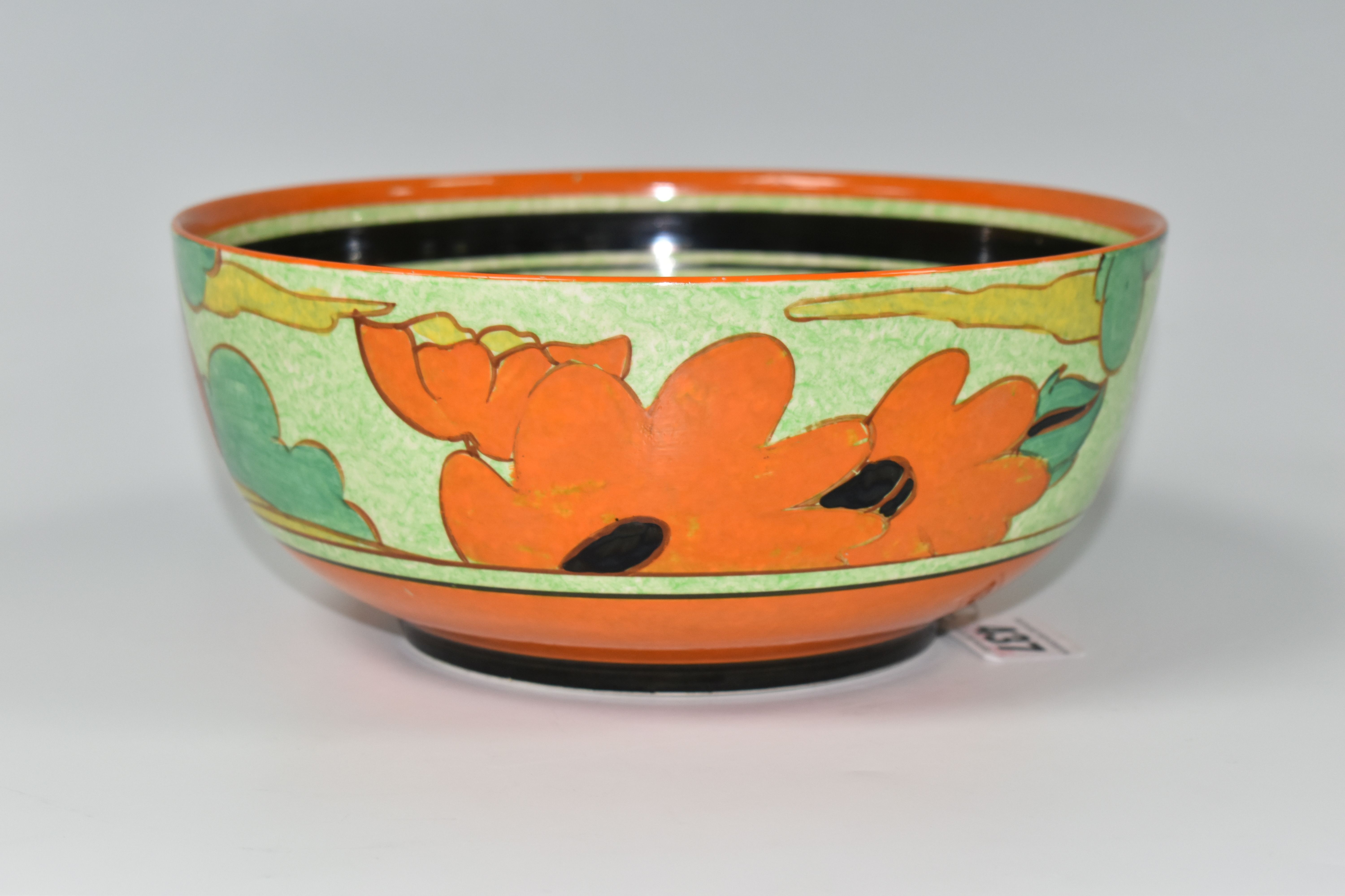 A CLARICE CLIFF 'CAFÉ AU LAIT' RED ROOFS BOWL, diameter 21cm orange, blue and brown banding, black - Image 2 of 7