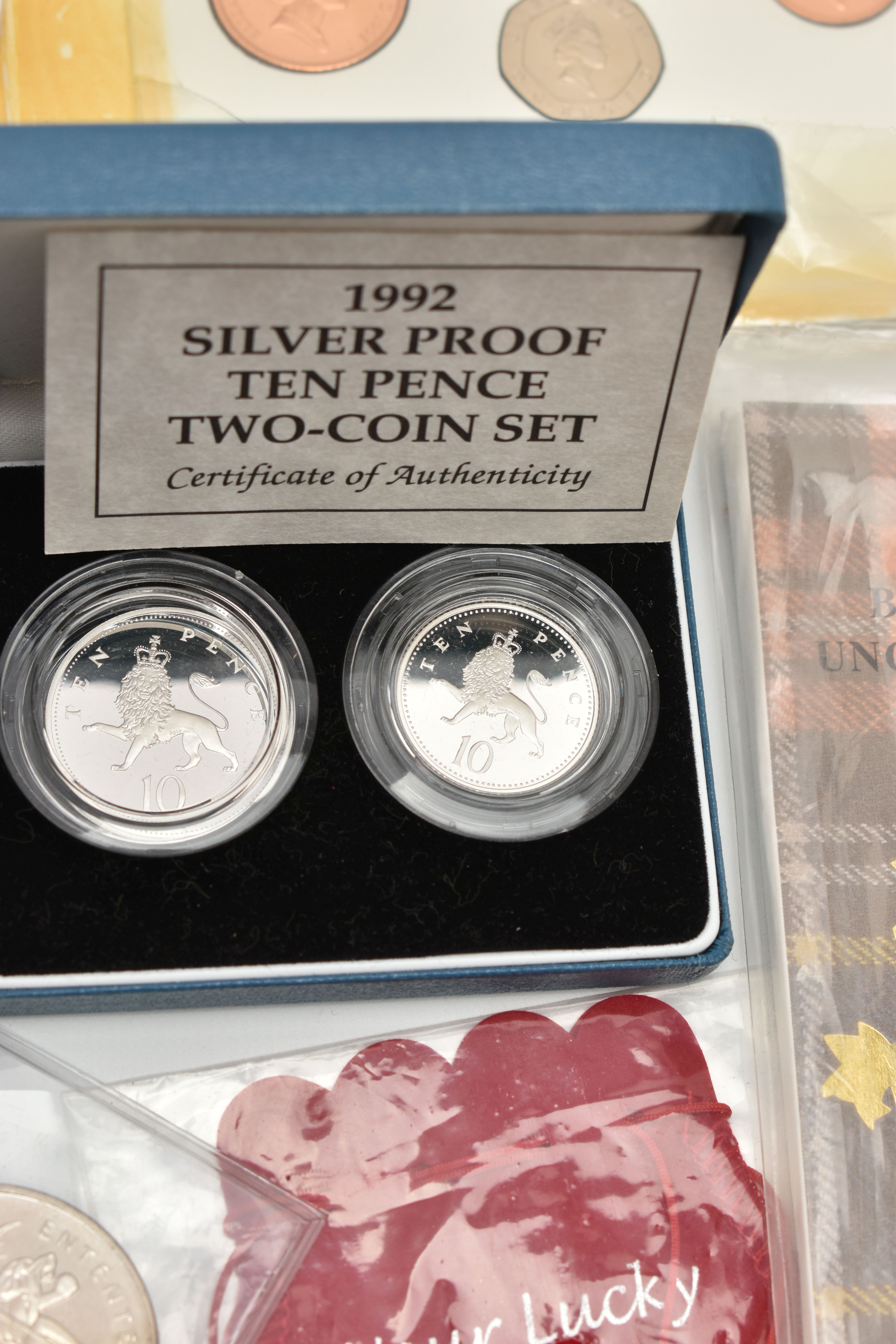 A BOX OF ROYAL MINT COINAGE, to include 1992 Silver Proof Ten Pence two coin set, 1991 Silver - Image 6 of 8