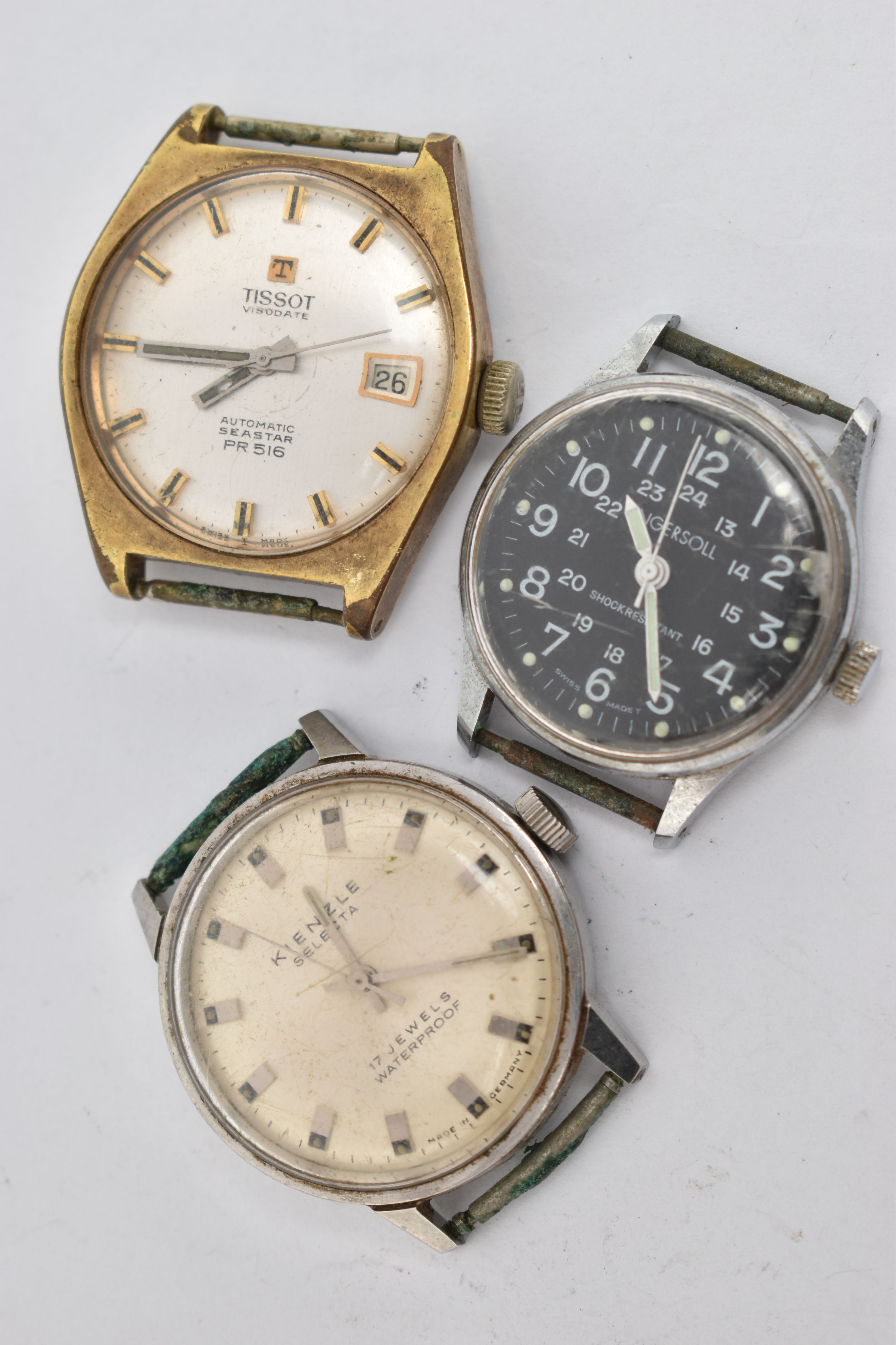 THREE WATCH HEADS, to include a manual wind 'Kienzle' watch, approximate case width 34.3mm, a ' - Image 3 of 3