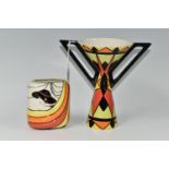 TWO LORNA BAILEY VASES, comprising a Harmony vase, of hour glass form with moulded angular