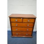 A VICTORIAN MAHOGANY CHEST OF TWO SHORT OVER THREE LONG DRAWERS, width 112cm x depth 55cm x height