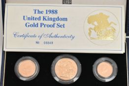 A ROYAL MINT 1988 GOLD PROOF SET OF COINS, to include Gold Proof £2, 15.98 grams, 22ct gold, 28.40mm