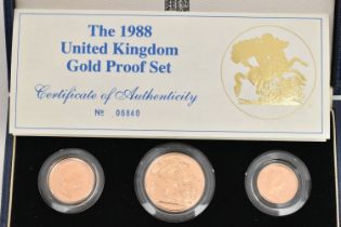 A ROYAL MINT 1988 GOLD PROOF SET OF COINS, to include Gold Proof £2, 15.98 grams, 22ct gold, 28.40mm