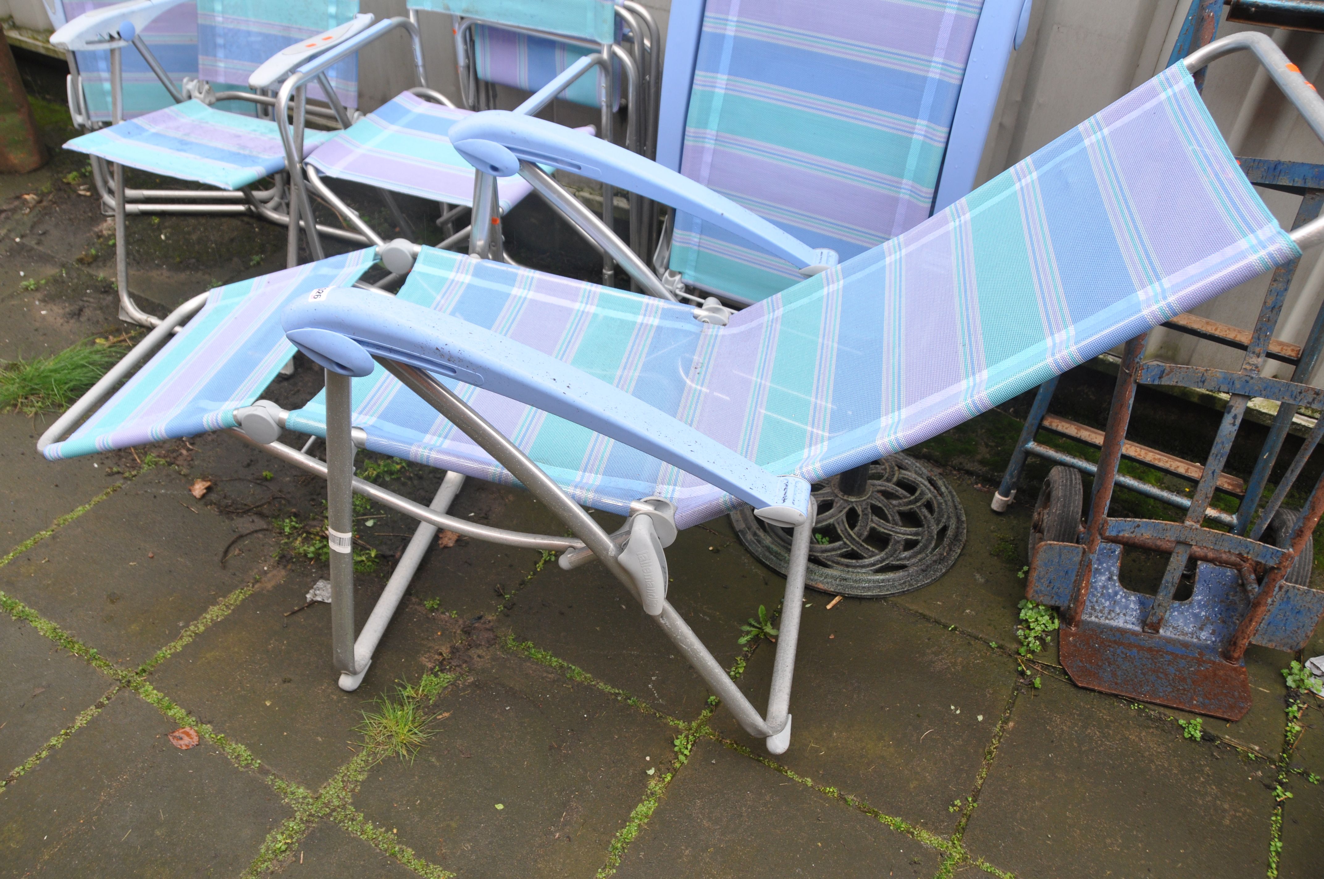 GARDEN FURNITURE AND TOOLS including a pair of folding loungers, a pair of matching directors chairs - Image 3 of 4