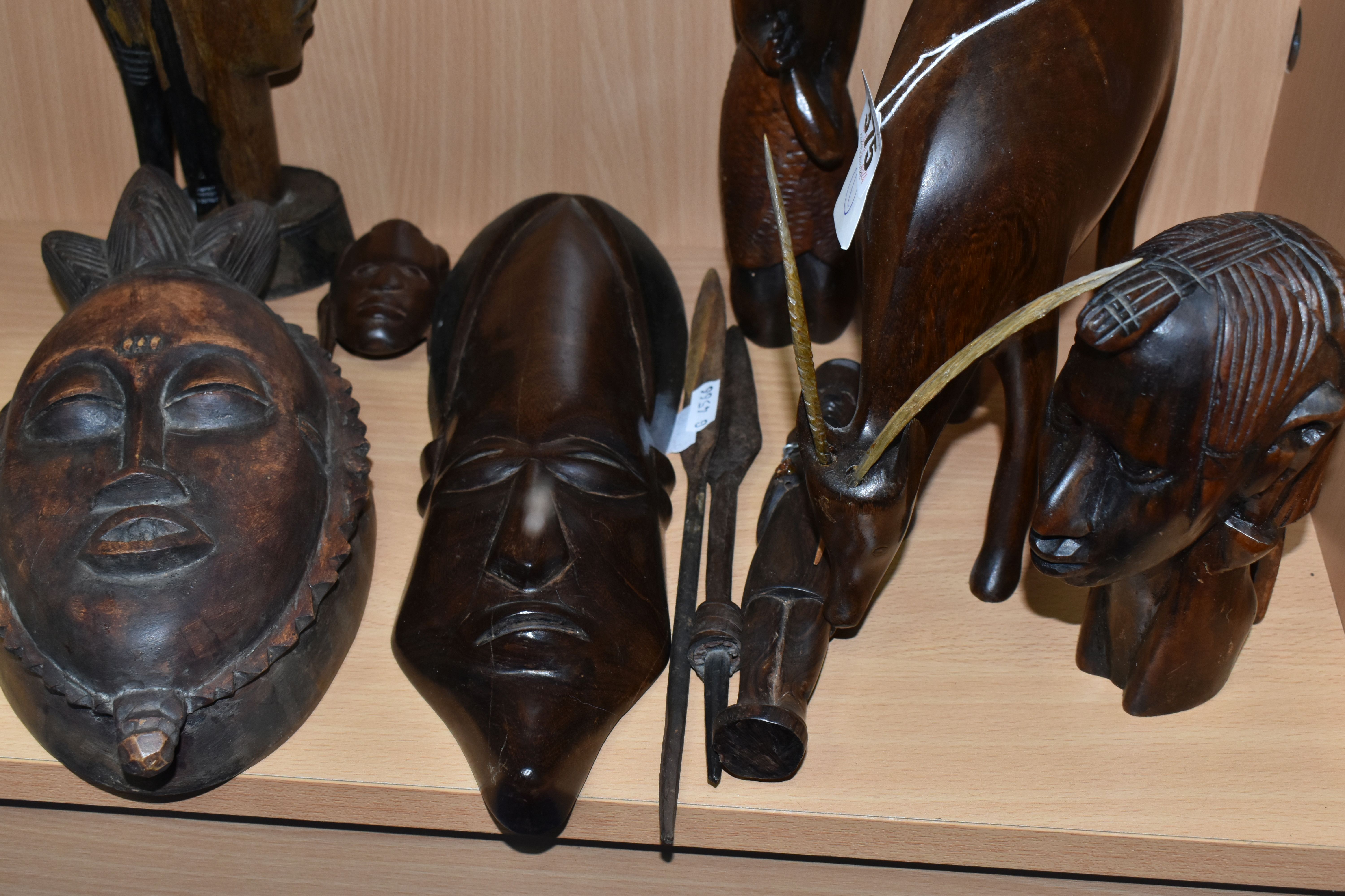 A GROUP OF CARVED HARDWOOD TRIBAL FIGURES, comprising ten carved wooden souvenir figures of animals, - Image 9 of 9