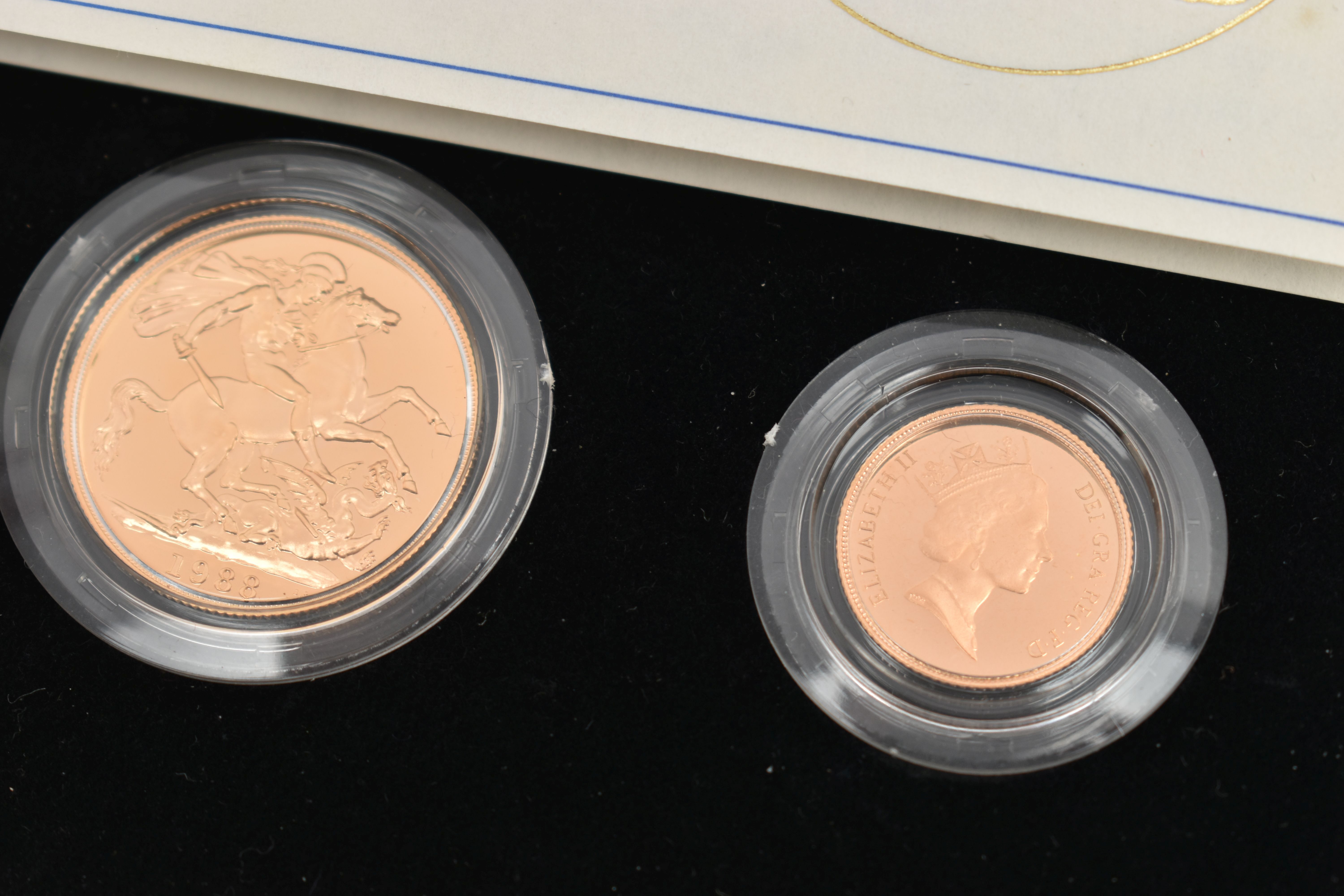 A ROYAL MINT 1988 GOLD PROOF SET OF COINS, to include Gold Proof £2, 15.98 grams, 22ct gold, 28.40mm - Image 3 of 4