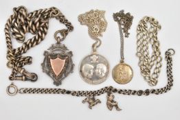ASSORTED SILVER ITEMS, to include a silver graduated curb link chain, each link stamped with a