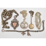 ASSORTED SILVER ITEMS, to include a silver graduated curb link chain, each link stamped with a