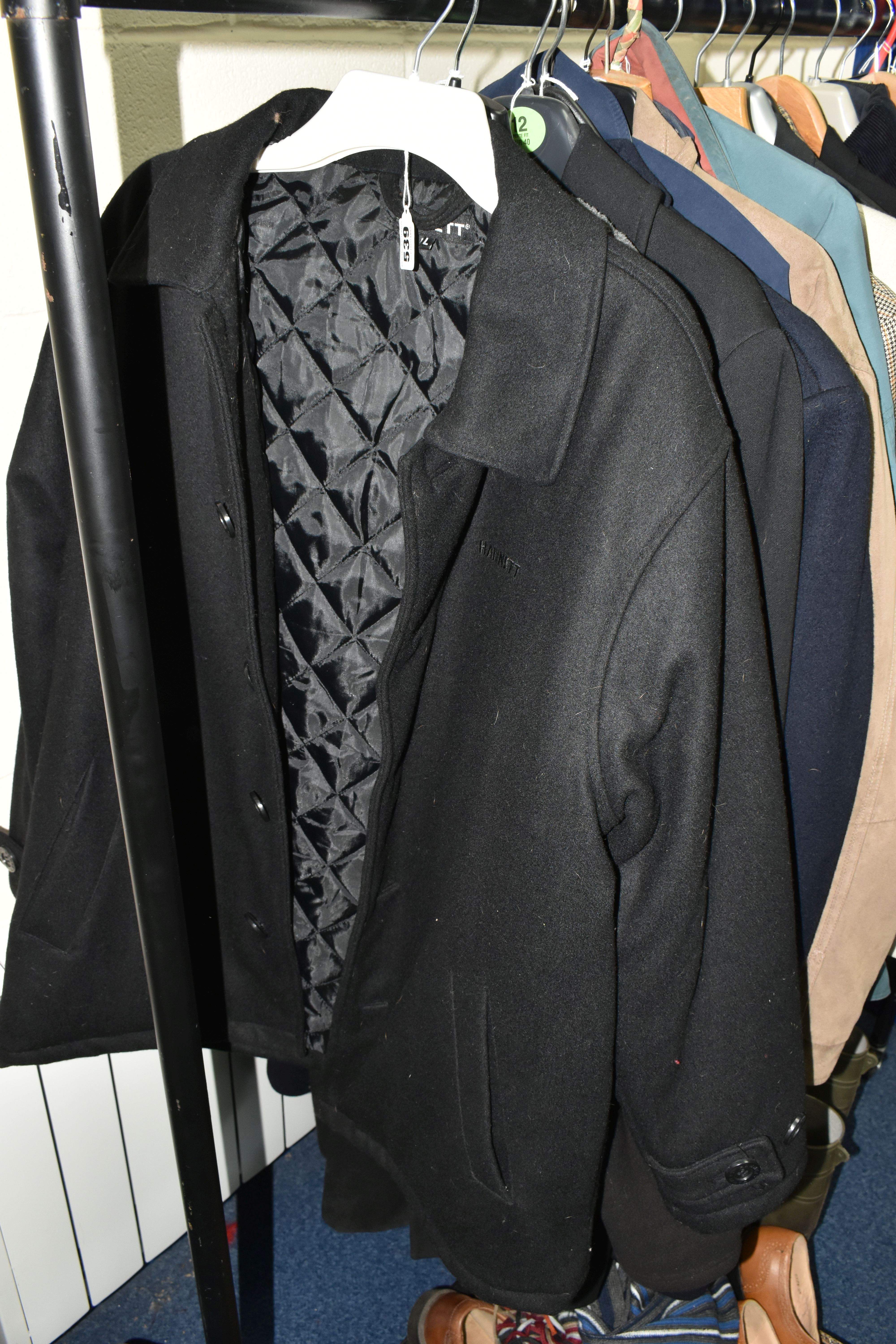 A QUANTITY OF GENTS CLOTHES AND A BOX OF SHOES, ETC, including a large Hamnett wool mix jacket, a - Image 3 of 10