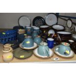 A LARGE COLLECTION OF DENBY TABLEWARE, comprising five 'Luxor' design cups and five saucers, four