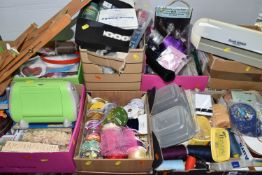 SEVEN BOXES OF CRAFTING MATERIALS AND EQUIPMENT, to include a Provo Craft 'Cuttlebug' embossing