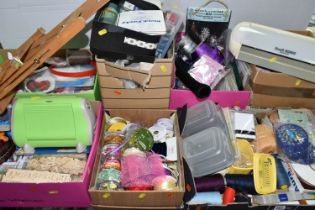 SEVEN BOXES OF CRAFTING MATERIALS AND EQUIPMENT, to include a Provo Craft 'Cuttlebug' embossing