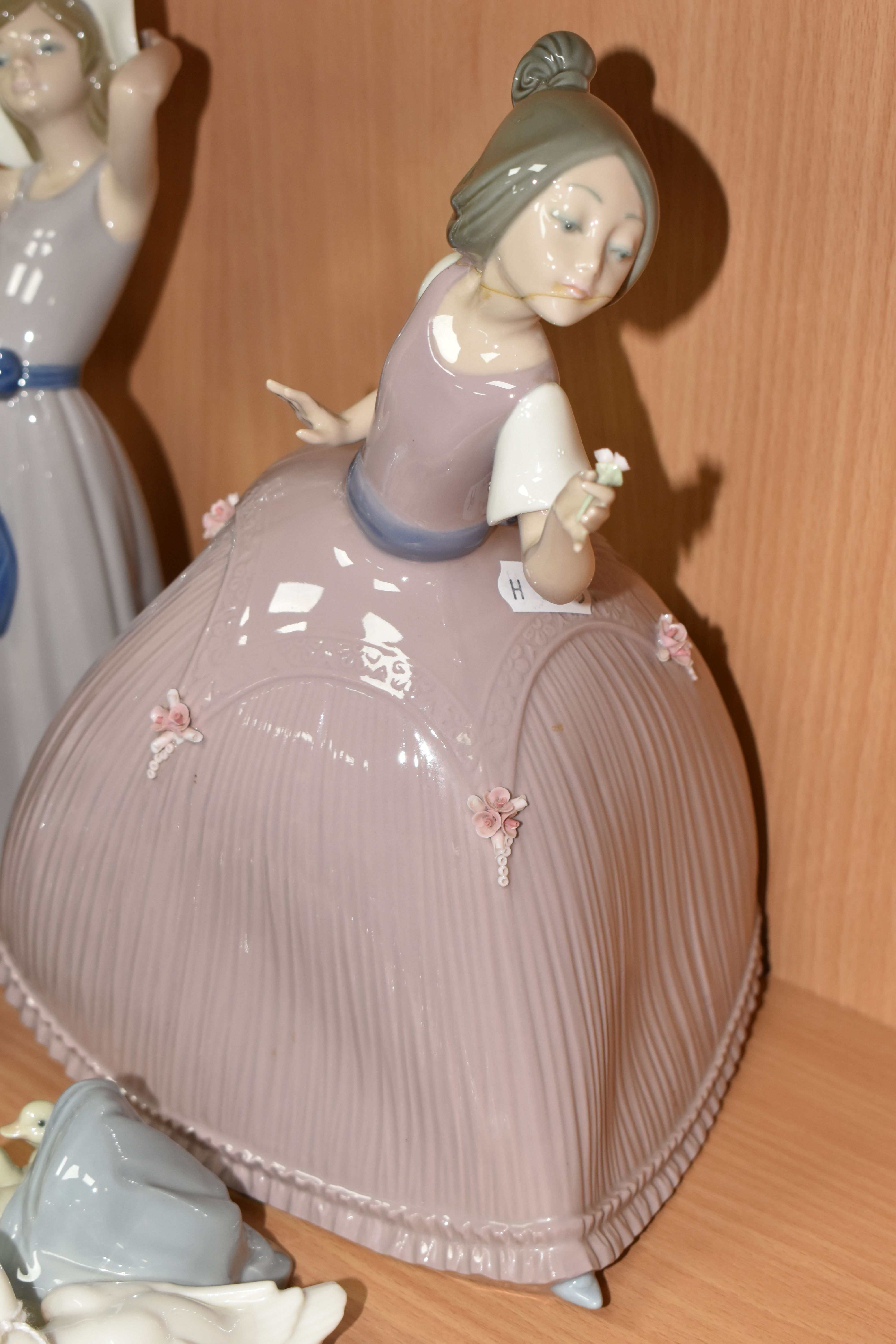 A GROUP OF SIX LLADRO AND NAO FIGURES, comprising 5120 'Girl In Pink Dress' (cracked and reglued - Image 2 of 8