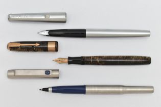 THREE PENS, the first a 'Parker' fountain pen, fitted with a nib stamped 14k, 9ct gold collar to the