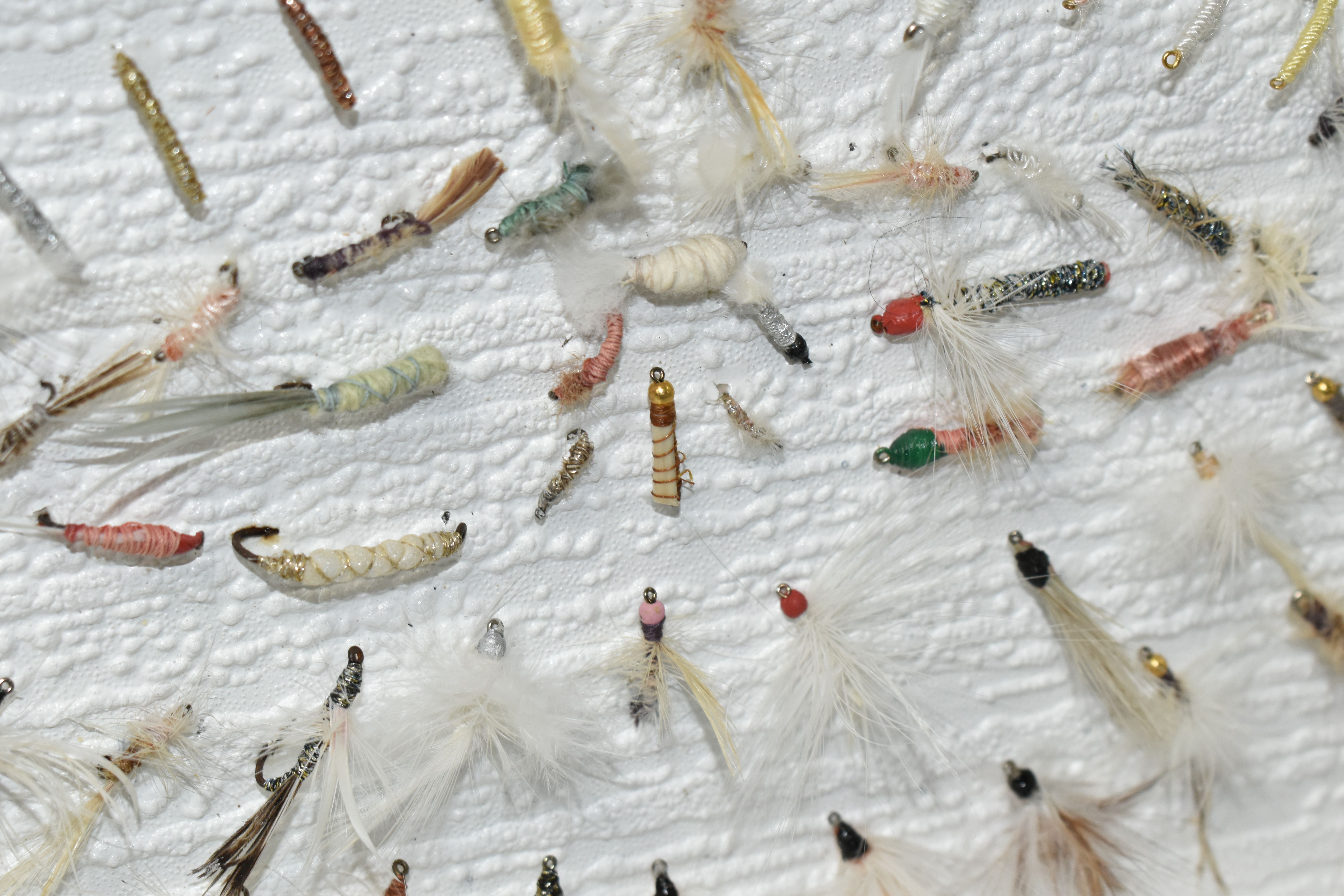 A DISPLAY BOX OF VINTAGE SALMON AND TROUT FLIES, a quantity of flies are mounted into a glass topped - Image 6 of 6