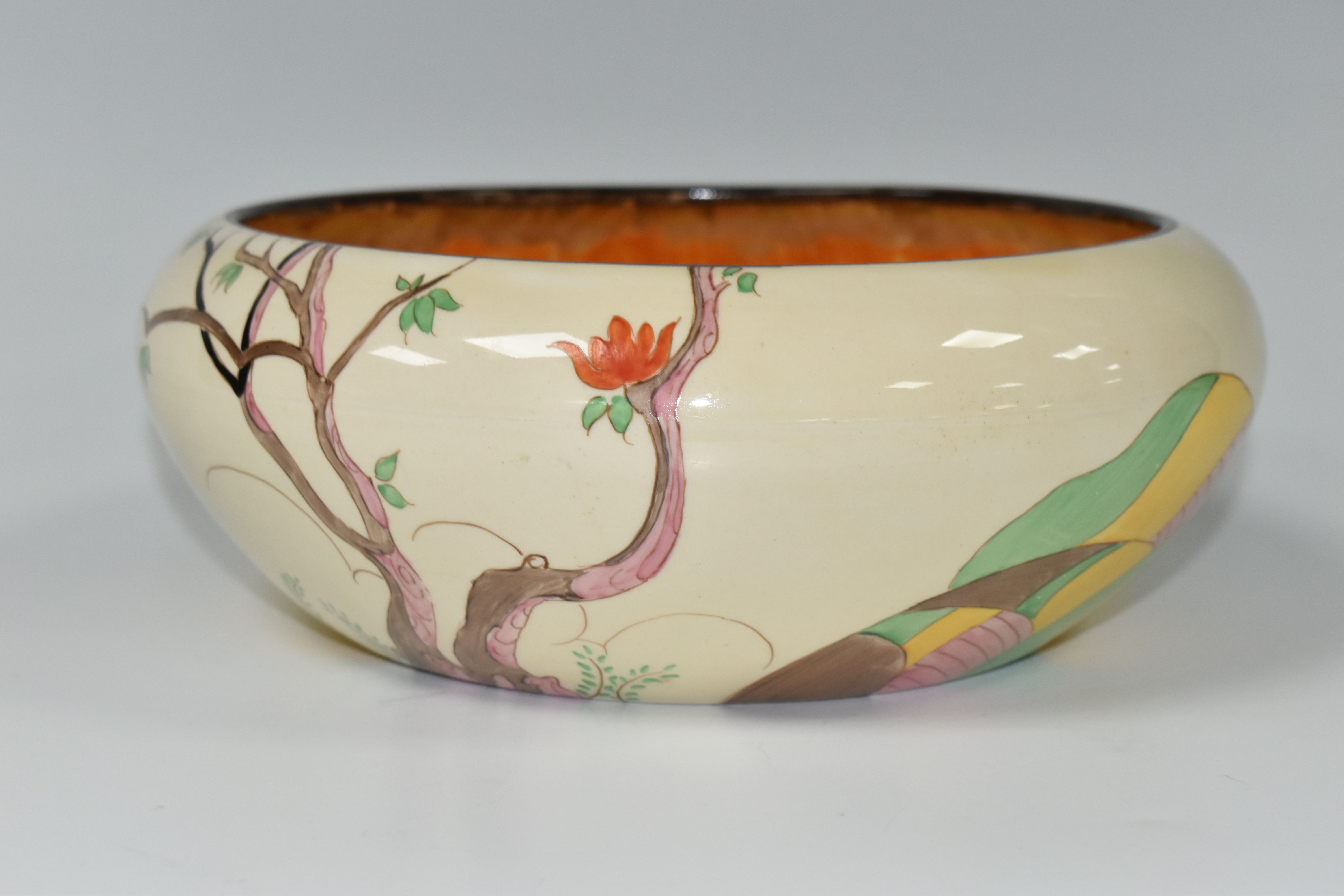 A CLARICE CLIFF BIZARRE SPIRE PATTERN BOWL, shape no.55, the interior with brown, orange and - Image 2 of 7