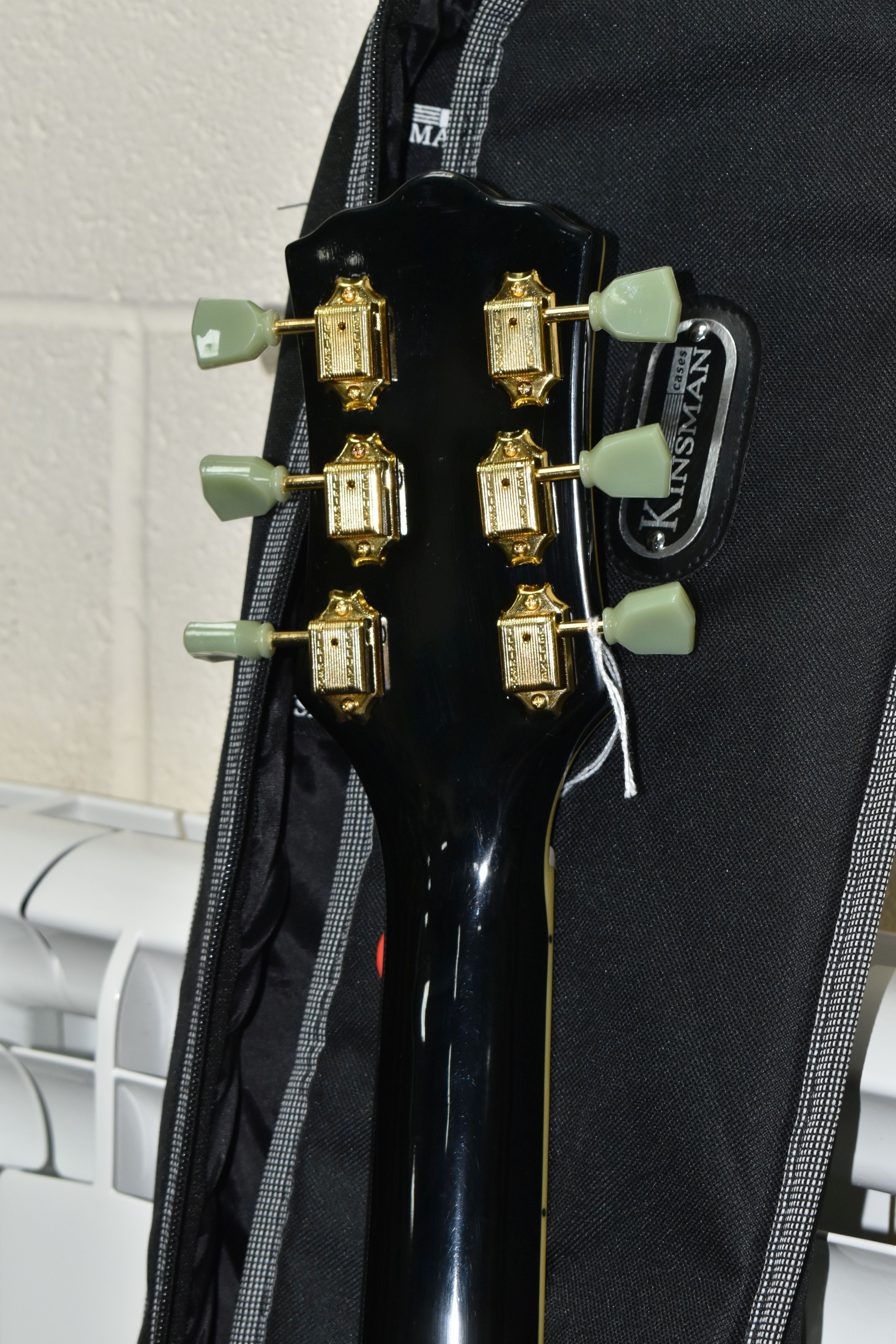 A GOULD ELECRIC GUITAR, black and gold body, with a Kinsman soft case (1) (Condition Report: small - Image 5 of 6