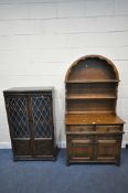A 20TH CENTURY OAK DUTCH DRESSER, the arched two tier plate rack, atop a base with two drawers and