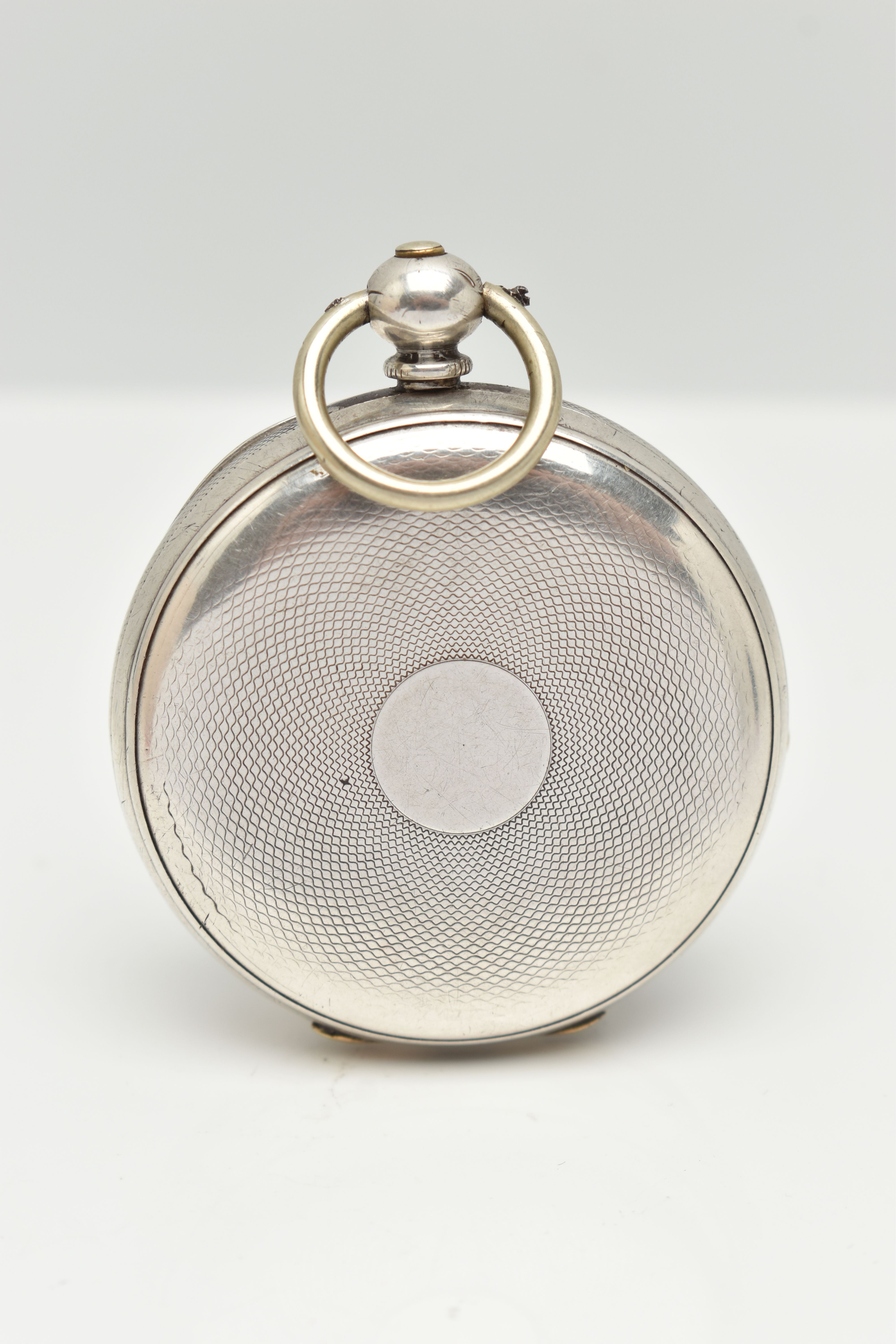 A WHITE METAL FULL HUNTER POCKET WATCH, key wound, engine turned pattern with vacant cartouche, - Image 2 of 5