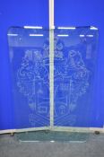 A LARGE RECTANGULAR DECORATIVE TOUGHENED GLASS PLAQUE, depicting the city of Wolverhampton crest '