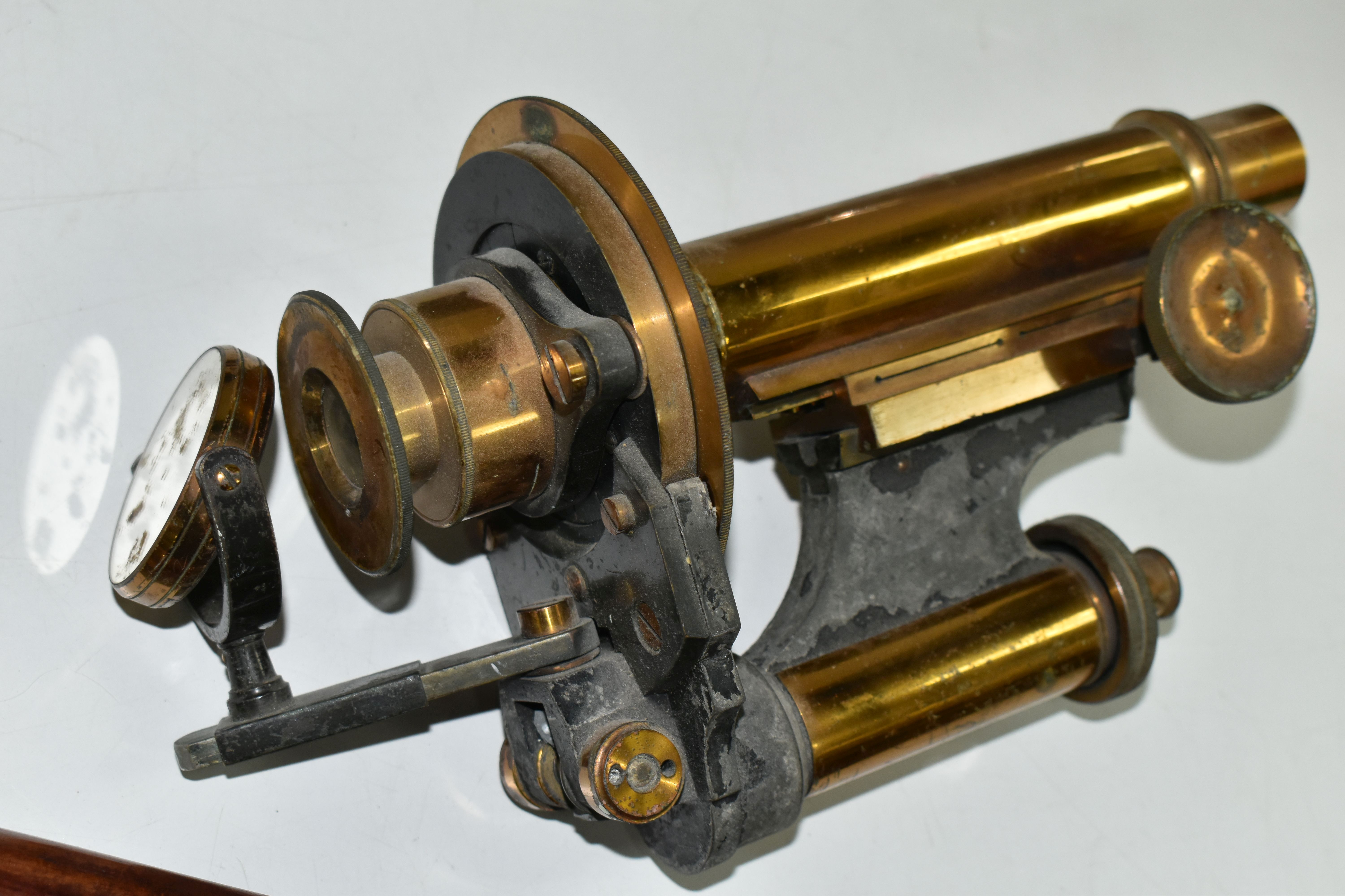 A REPRODUCTION WALKING CANE FITTED WITH BRASS TELESCOPE, length with telescope open 92cm, together - Image 3 of 8