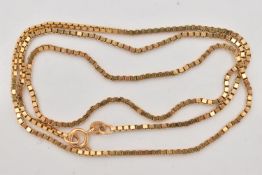 A 9CT GOLD BOX LINK CHAIN, fitted with a spring clasp, hallmarked 9ct Sheffield import,