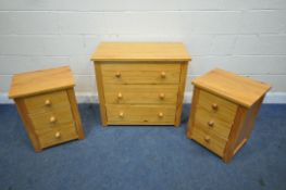 A COTSWOLD COMPANY CHEST OF THREE LONG DRAWERS, width 85cm x depth 47cm x height 78cm, a pair of