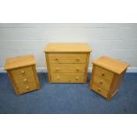 A COTSWOLD COMPANY CHEST OF THREE LONG DRAWERS, width 85cm x depth 47cm x height 78cm, a pair of