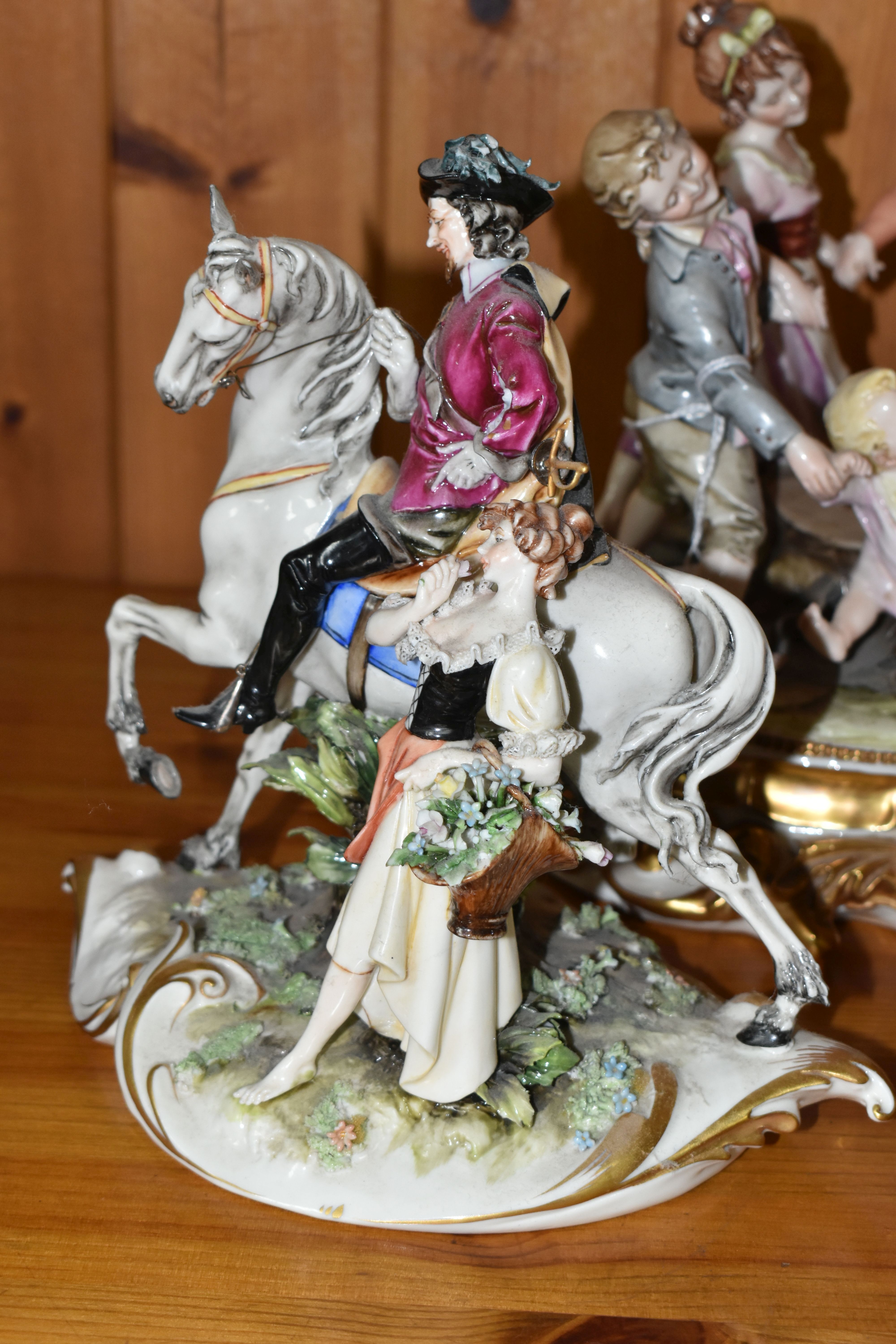 SIX CAPODIMONTE PORCELAIN FIGURAL GROUPS, comprising an Italian group of children dancing around a - Image 9 of 12