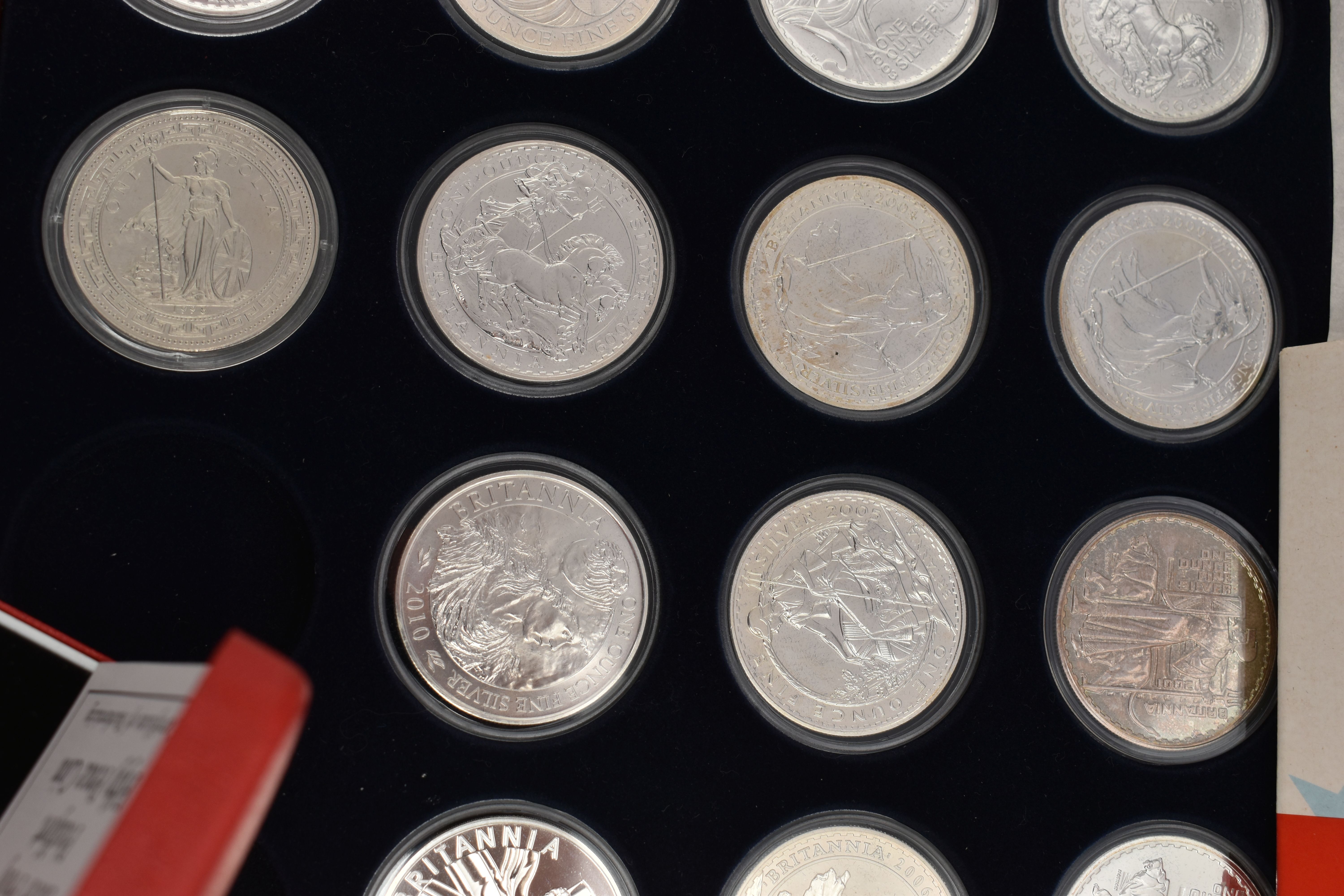 A RED BOX OF ROYAL MINT SILVER AND SILVER PROOF COINS TO INCLUDE 17 BRITANNIA COINS (Some with - Image 13 of 14